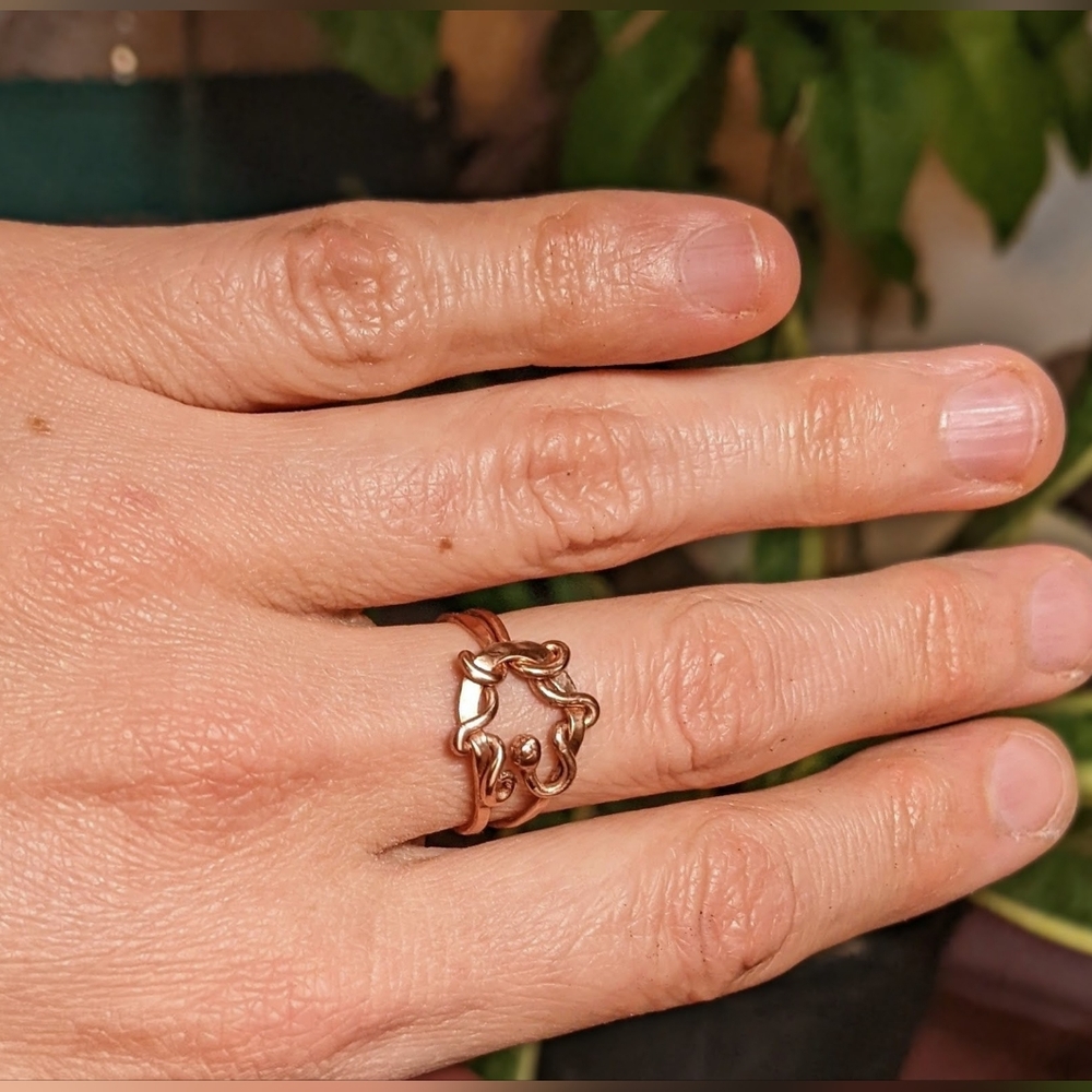 Art Nouveau Copper Ring Nature Inspired Jewelry - Picture 3 of 10